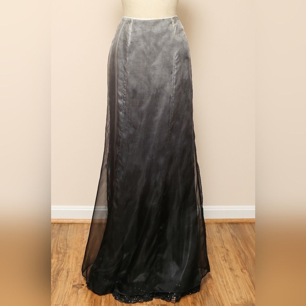Black & Gray Silk Ombre High Rise Beaded Steampunk Fairy Goth Maxi Skirt